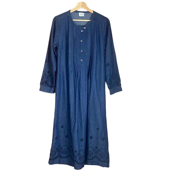 WRAP London Broderie Linen and Cotton Indigo Boho Dress Size 6 - Picture 3 of 10